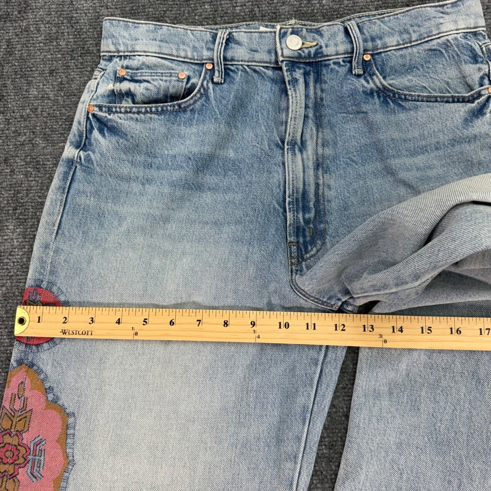 MOTHER Light Blue Denim Wide-Leg Jeans with Pink & Red Floral Panels - Picture 10 of 16